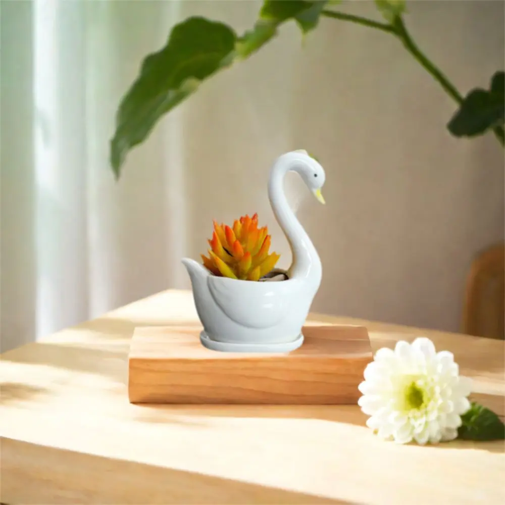 

Desktop Ornament Ceramic White Swan Flower Pot Creative Personalized Animal Vase Simulated Cute Plant Pot Gift
