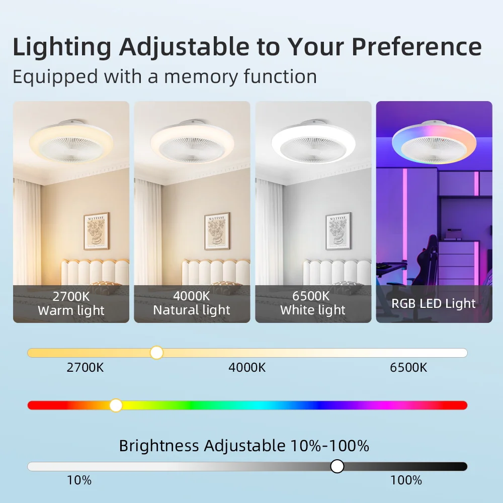 Luces Led de ventilador de techo de 72W RGB 110-265V lámpara de ventilador de gran tamaño con Control remoto para sala de estar luz regulable