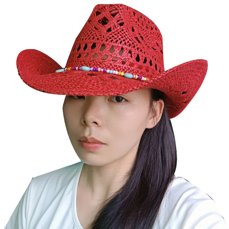 Red Cowboy Hat Retro Straw Hat 2025 Sun Hat New Men and Women Jazz Cowboy Hat Straw Sun Hat Summer Hat Sombrero