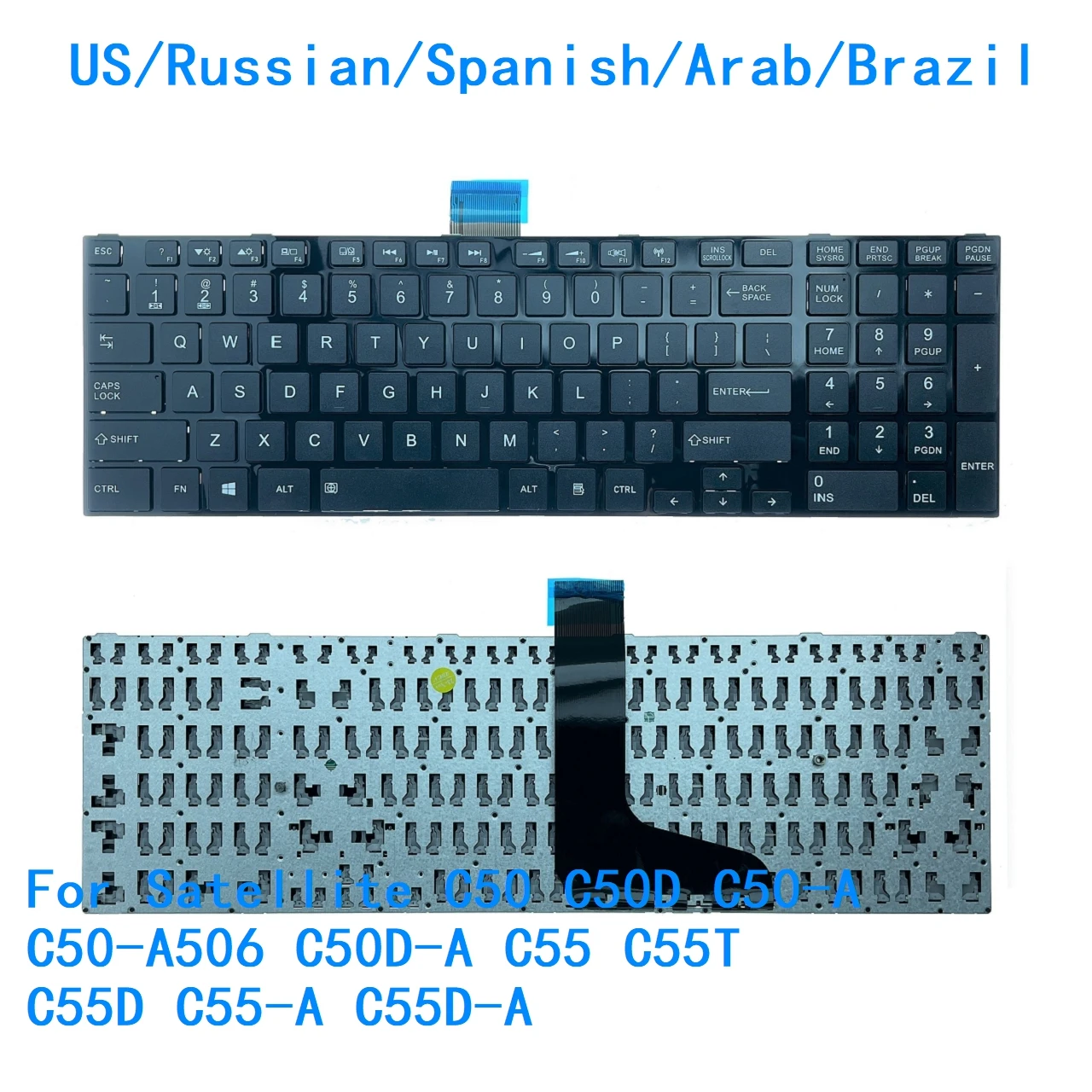 Nuevo teclado estadounidense, ruso, español, árabe, Brasil, para Toshiba Satellite C50 C50D C50-A C50-A506 C50D-A C55 C55T C55D C55-A C55D-A