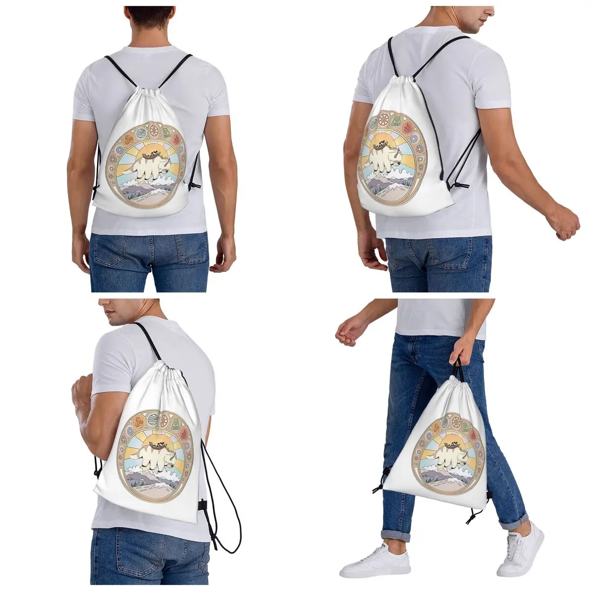Team Avatar And Elements Design Backpacks Portable Drawstring Bundle Pocket Sports Bag Book Bags for Man Woman Students