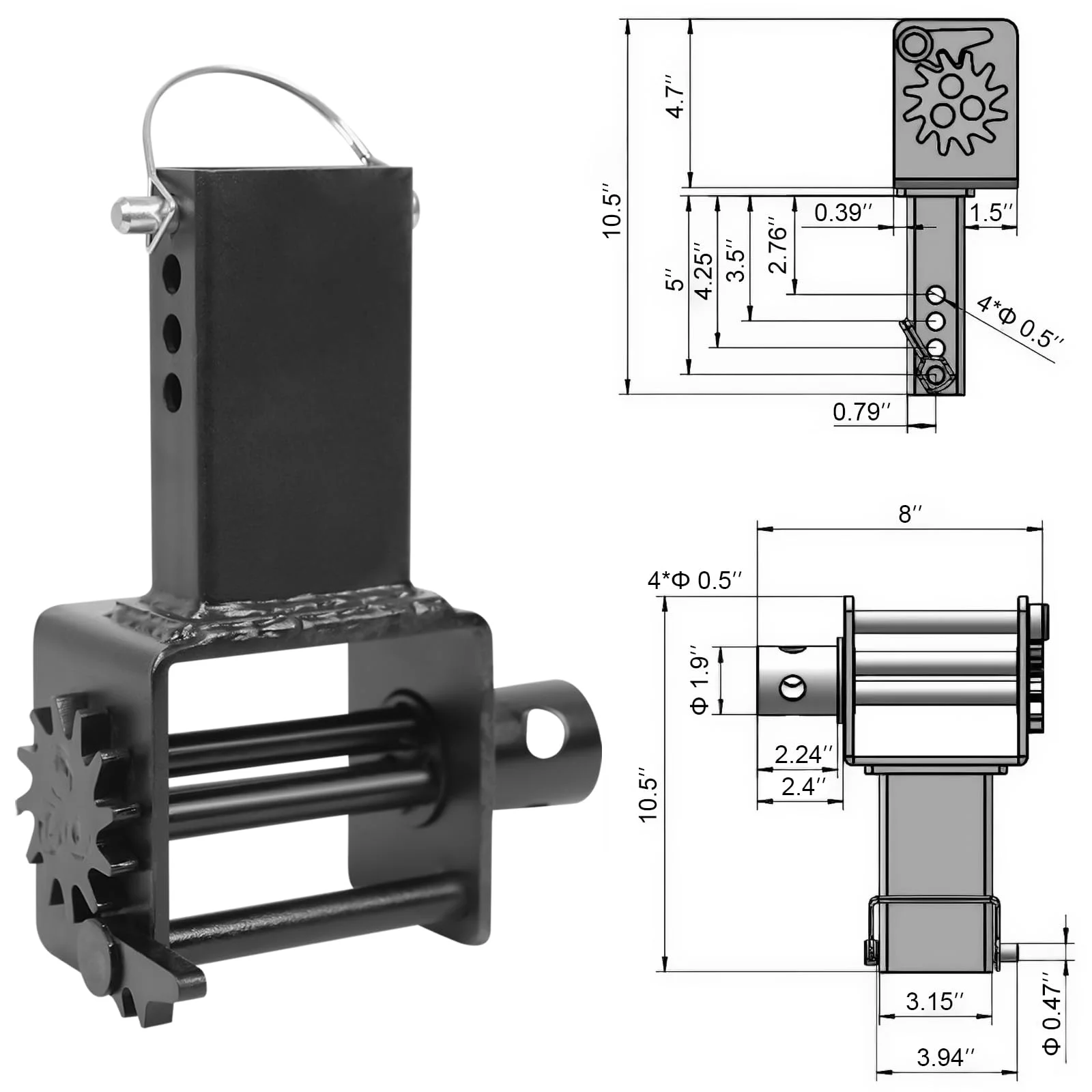 Stake Pocket Winch, Heavy Duty Stake Pocket Winch for Flatbed Trailer Trucks and Winches, Painted Durable Carbon-Steel Construct