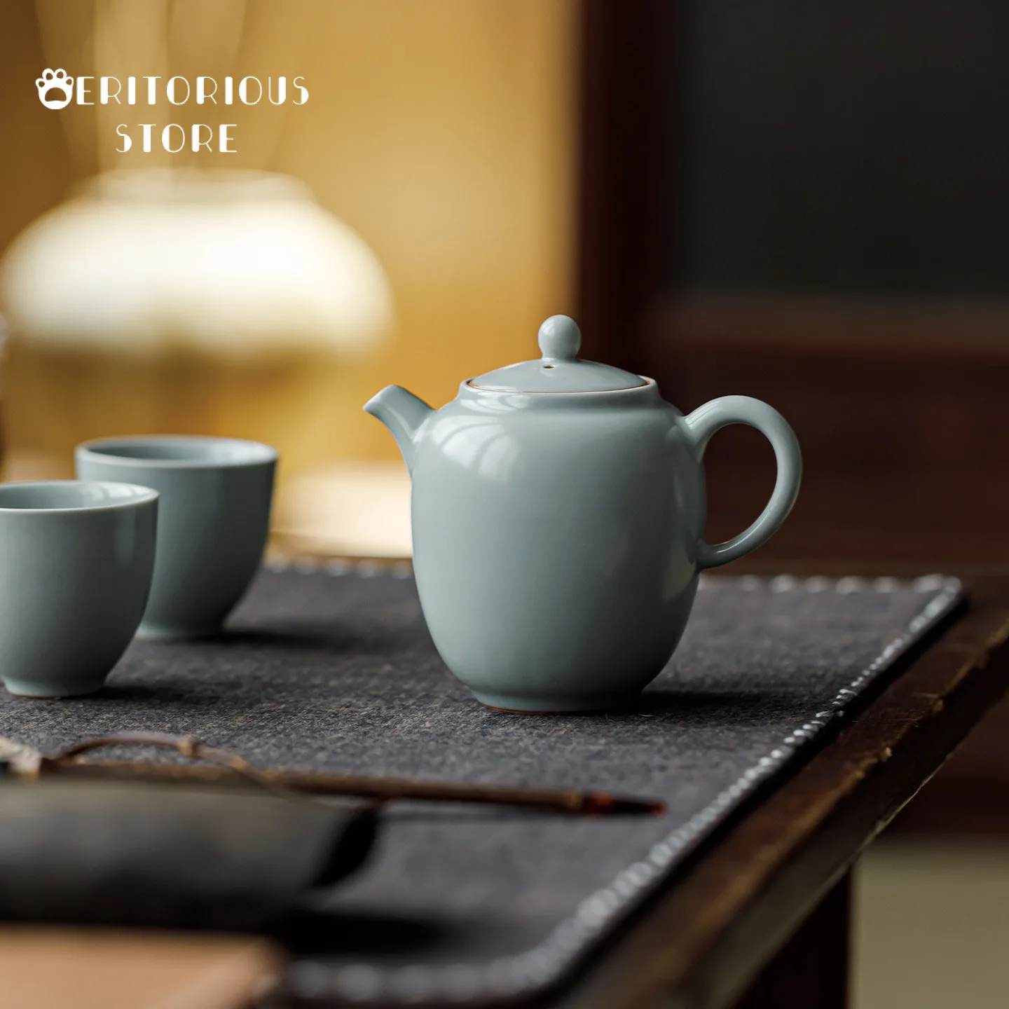 

Sky Blue Ru Kiln Infuser Teapot Chinese Brewing Kettle Ceramic Handmade Teapots Gong Dao Bei Puer Kungfu Tea Set