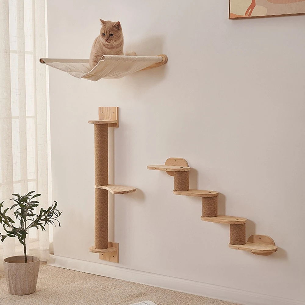 Árbol rascador de pared para gatos de madera con hamaca y cama - imagen 3