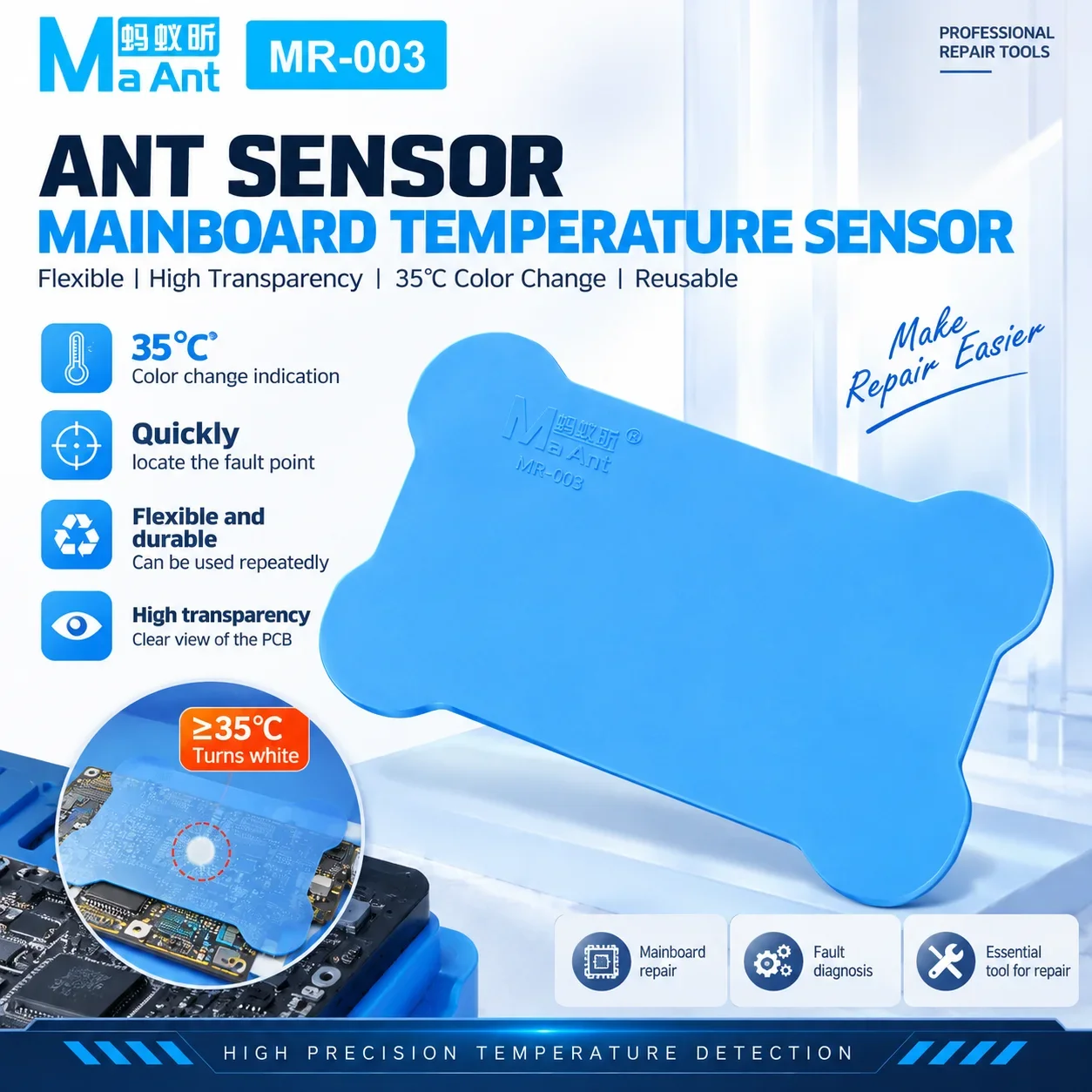 MaAnt MR-003 Motherboard Temperature Sensor Strip Changes Color At 35°C for Motherboard Repair Short Circuit Detection Tools