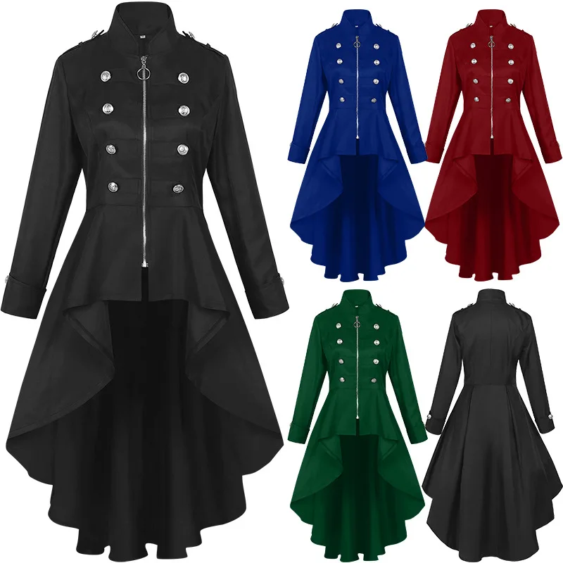 Halloween Vintage Long Tailcoat Style Multi-Color Multi-Size Windbreaker Asymmetrical Hemline Women's Fashion Outerwear