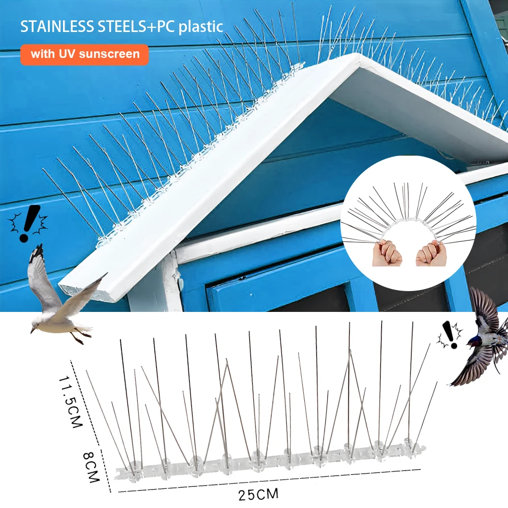 Stainless Steel Bird Spikes 25mm Needles Garden Bird Repellent Bird Spikes PC Base Bird Deterrent Bird Deterrent Spikes