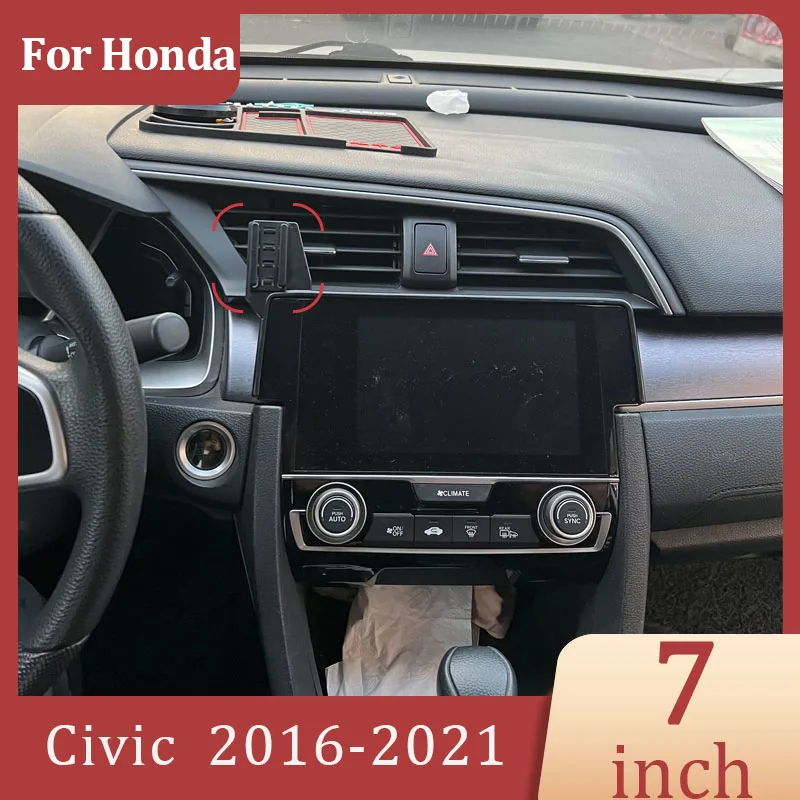 For Honda Civic 2016-2021 Car Phone Holder DIY Projection Screen Wireless Charger Central Control Screen 7 Inch Fixed Base