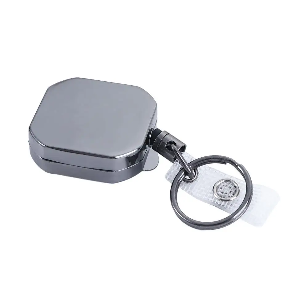 Belt ID Lanyard Keychain Tool Retractable Square Office Supplies Keychain Badge Reel Clip Key Ring Clips Badge Holder Clip