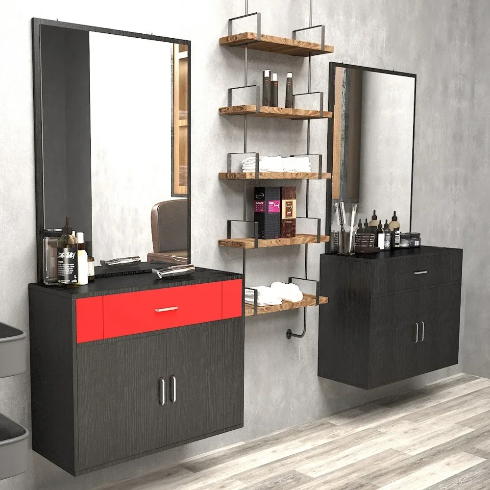 

Wall Mounted Barber Salon Station w/Mirror Hairdressing Styling Beauty Equipment