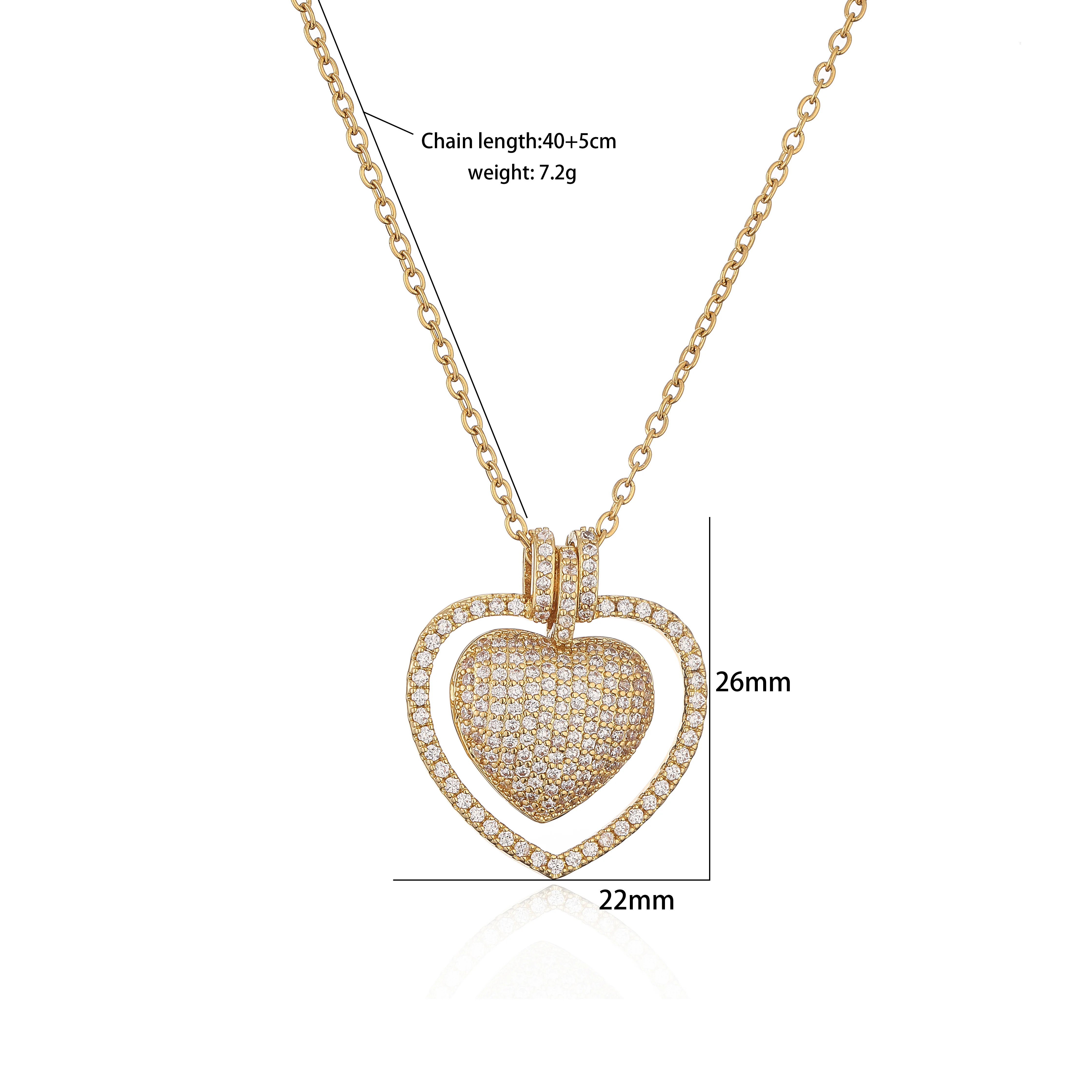 HECHENG-القلائد القلب رومانسية للنساء ، زركون ، قلادة قلب الحب ، قلادة النحاس ، جديد