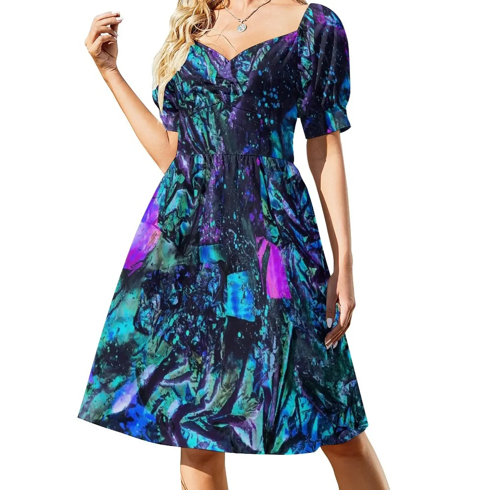 

Peacock Iridescent Short-Sleeved Dress dress for women summer loose women's dress