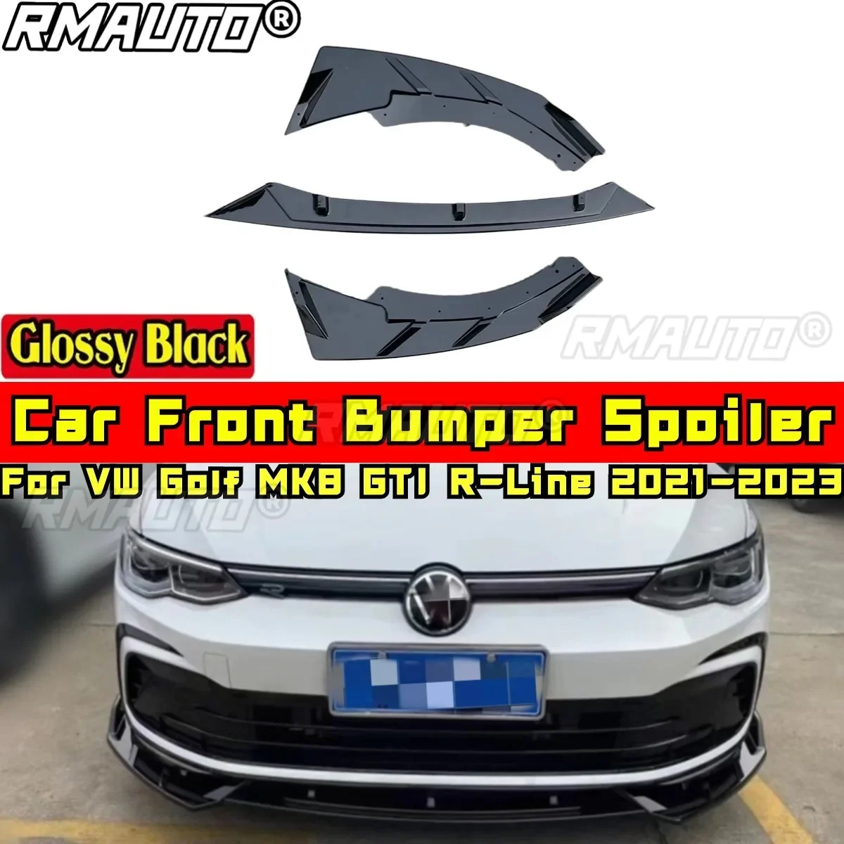 For VW Golf MK8 GTI R-Line 2021-2023 Body Kit Front Bumper Diffuser Glossy Black Combat style Bumper Splitter Car Accessories