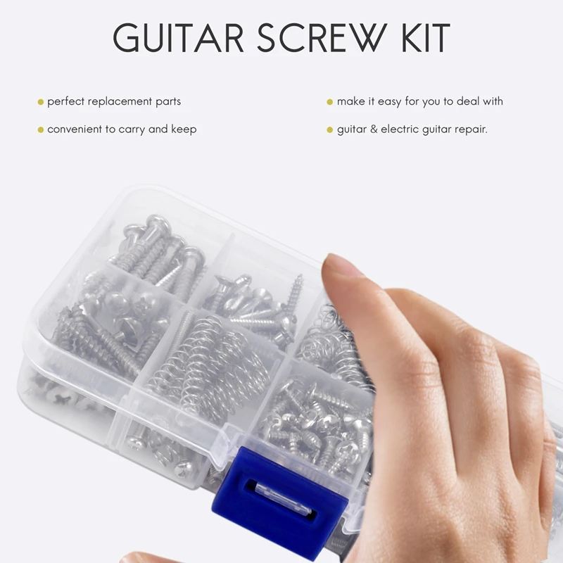 204 pçs kit de parafusos guitarra 9 tipos variedade conjunto com molas para guitarra elétrica ponte captador pickguard sintonizador interruptor pescoço placa