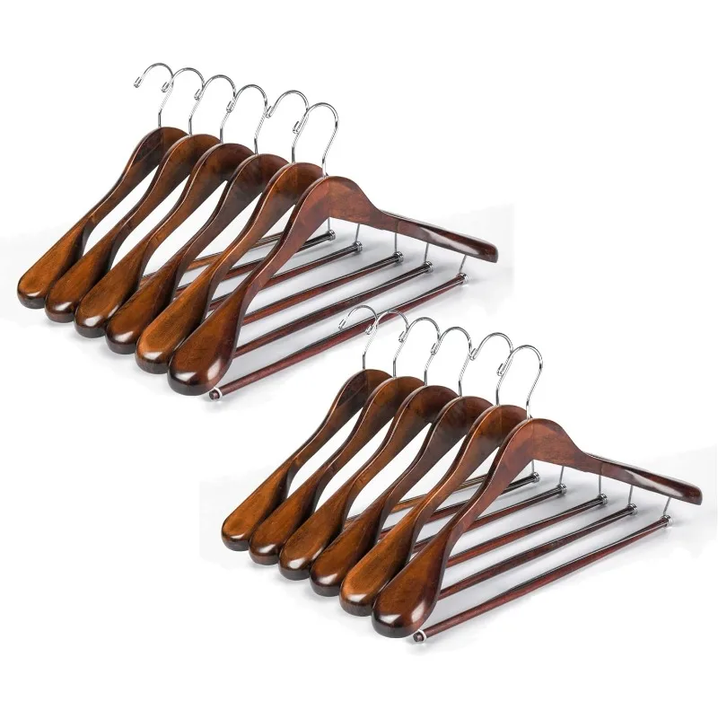 

Luxury Wide Shoulder Wooden Hangers 30 Pack, with Locking Bar, Smooth Retro Finish Wood Suit Hanger Coat Hanger for Closet