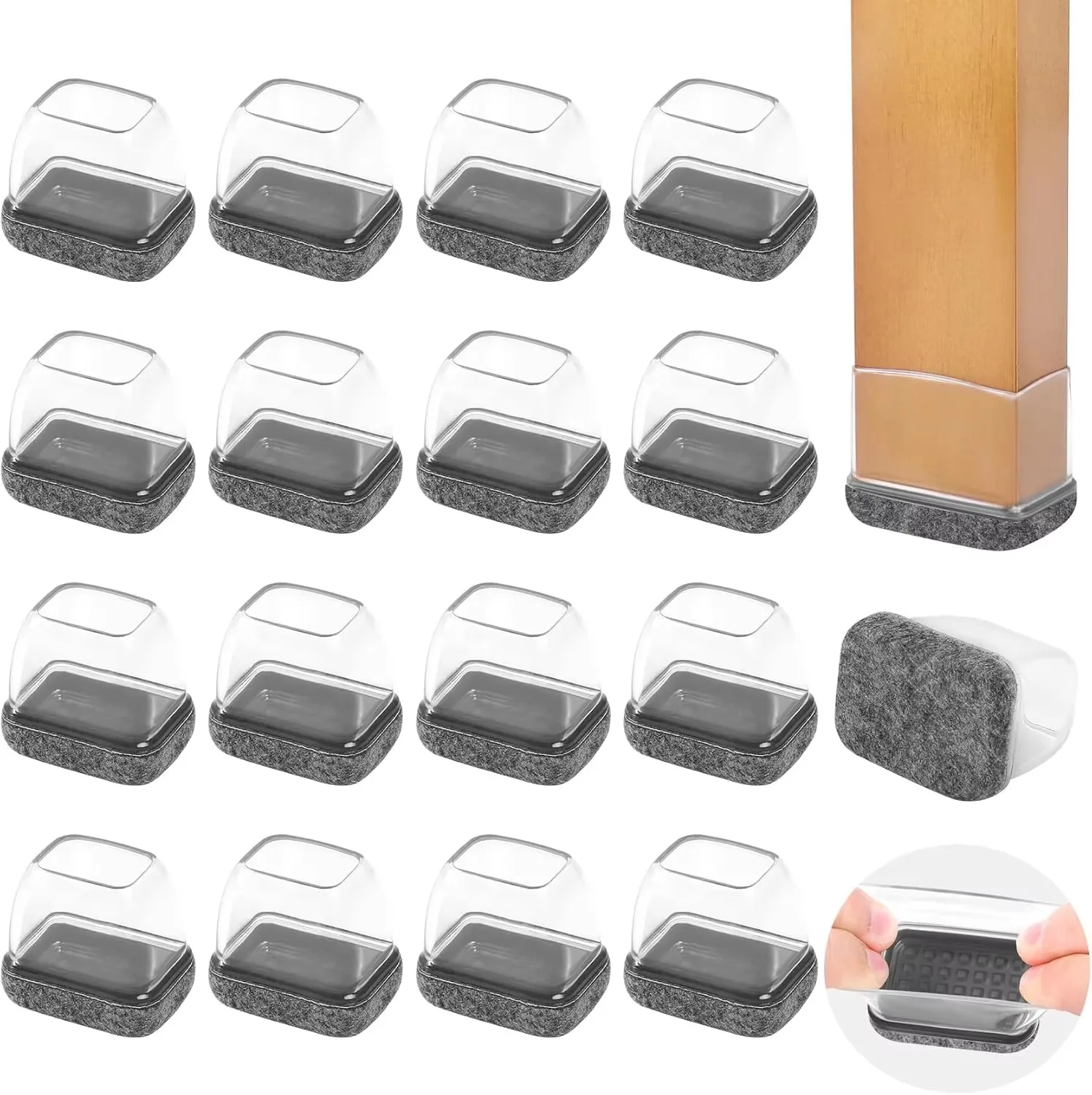 8PCS Silicone Chair Leg Floor Caps Protectors Rectangle with Felt Foot Cover End Caps Covers Width 22-32mm for Hardwood Table