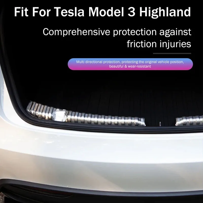 Anti-Scratch Wear Resistant Stainless Steel Trunk Cargo Sill Cover Guard For Tesla Model 3 Highland Rear Threshold Protector view 2