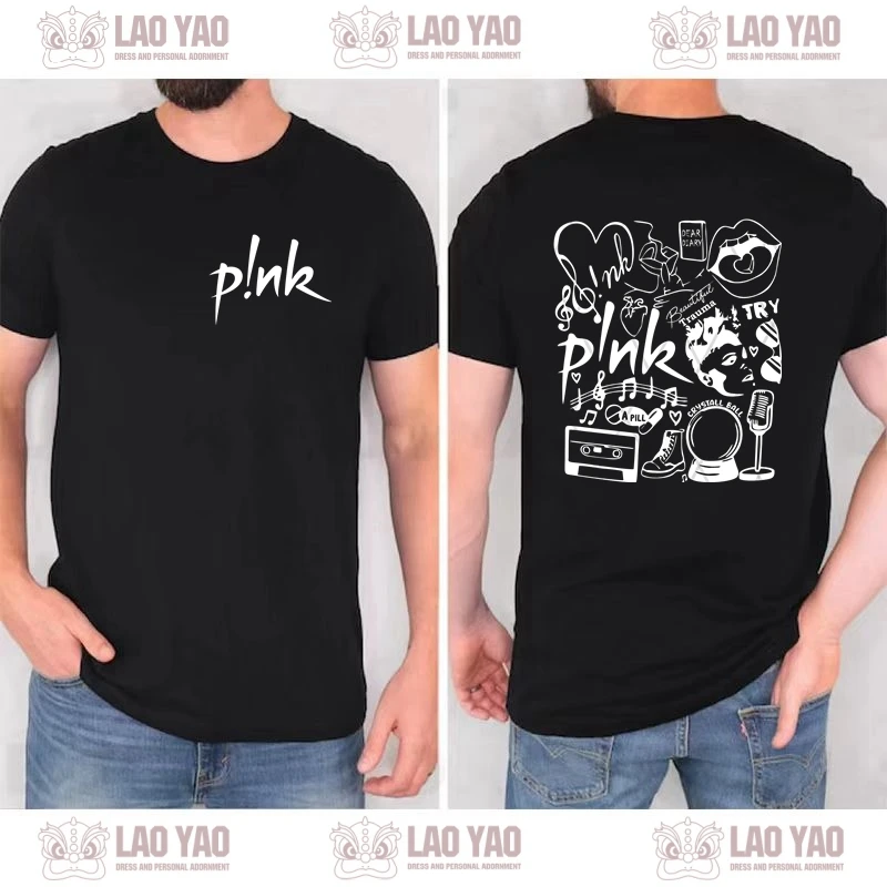 P!nk Women's -shir T Shirt for Men Short Sleeved T-shirt Pink Singer Tour Tops Harajuku Goth Clothes Y2k Clothing