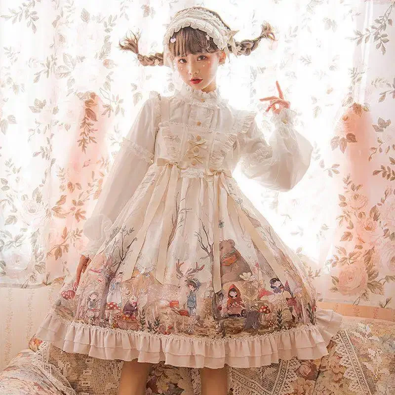 Giapponese Vittoria Vintage Lolita OP Dress donna Dream Forest Series stampa Jsk abiti ragazze Kawaii Daily Party Princess Vestidos