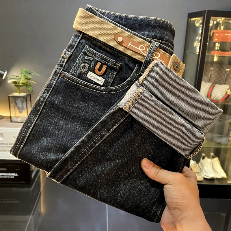 

luxury Men's Skinny Jeans with Belt2025Autumn New Elastic Casual High-End Stylish Long Pants