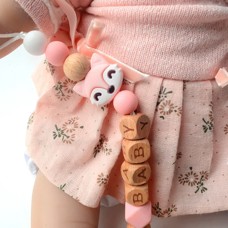 Baby Pacifier Clips Wood Cartoon Fox Teethers Dummy Nipples Holder Clip Chain Newborn Soother Teething Toy Accessories Chew Gift