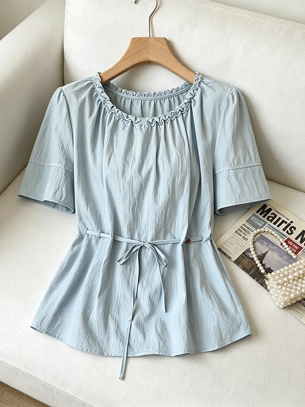 

Summer 2026 Women's plus Size Short Sleeve Shirt Regular Fit round Neck Korean Style Commute Wind in Style Versatile Ageless Top