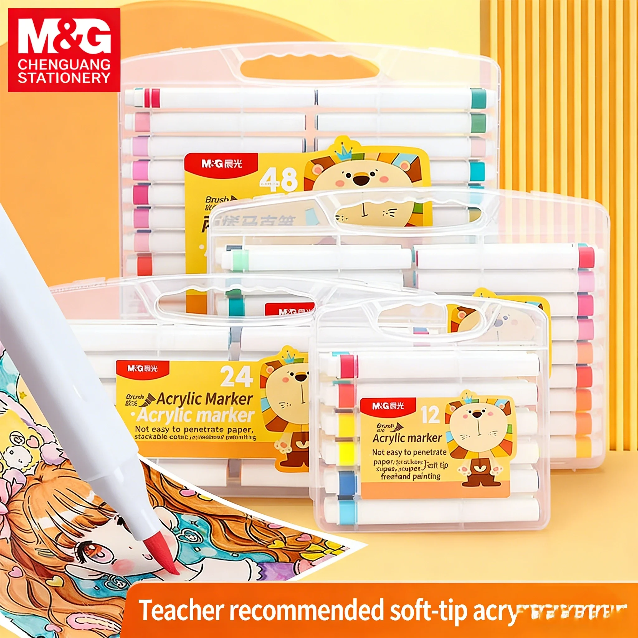 

ChenGuang Acrylic Paint Markers Soft Brush Tip 12/24/36/48 Colors Opaque Washable Drawing Pens for Kids Students Art Painting DI