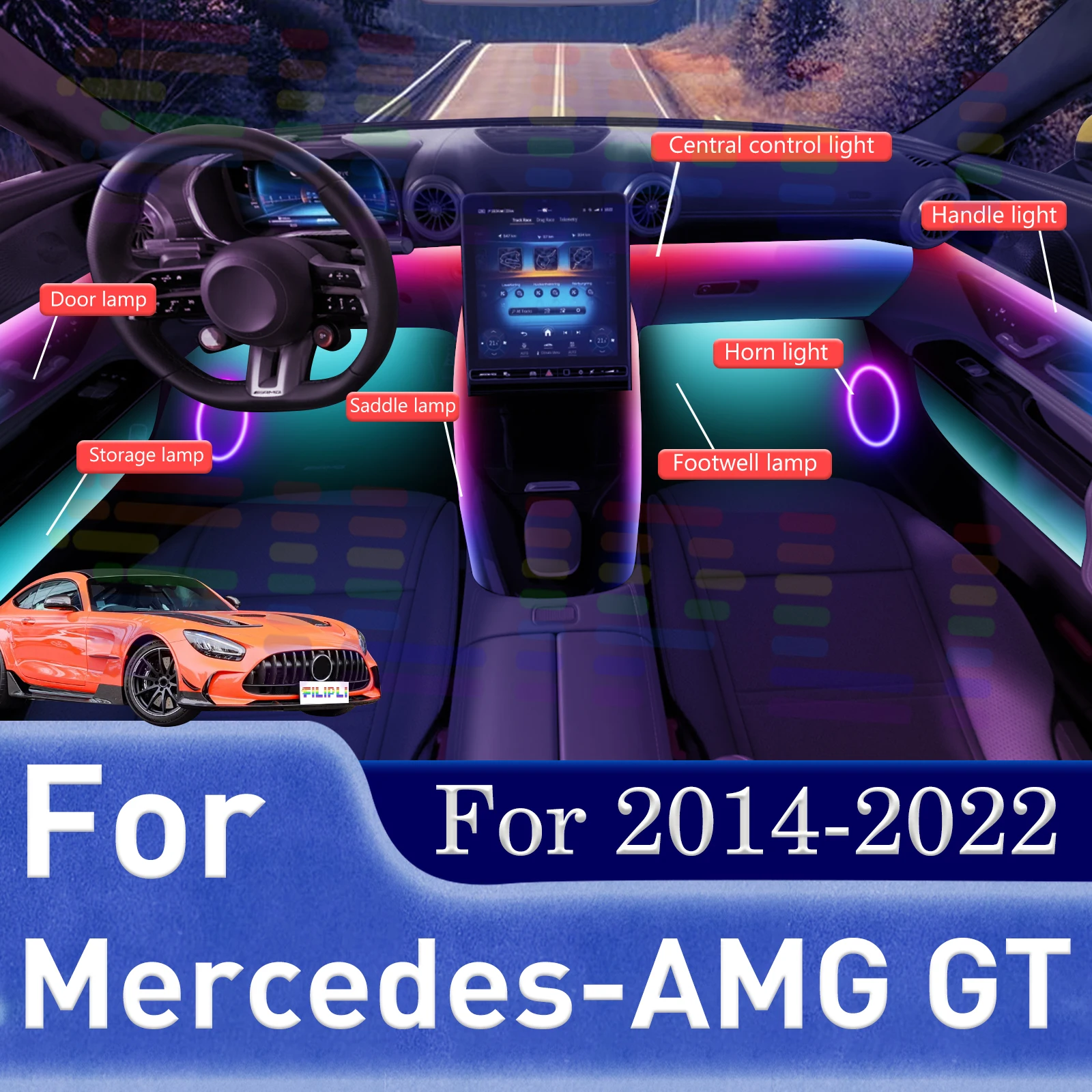 

For Benz AMG-GT 50 AMG-GT 53/63 4MATIC+ Sculpt Your Car's Atmosphere: Use Our App to Mold RGB Music Sync to Your Will
