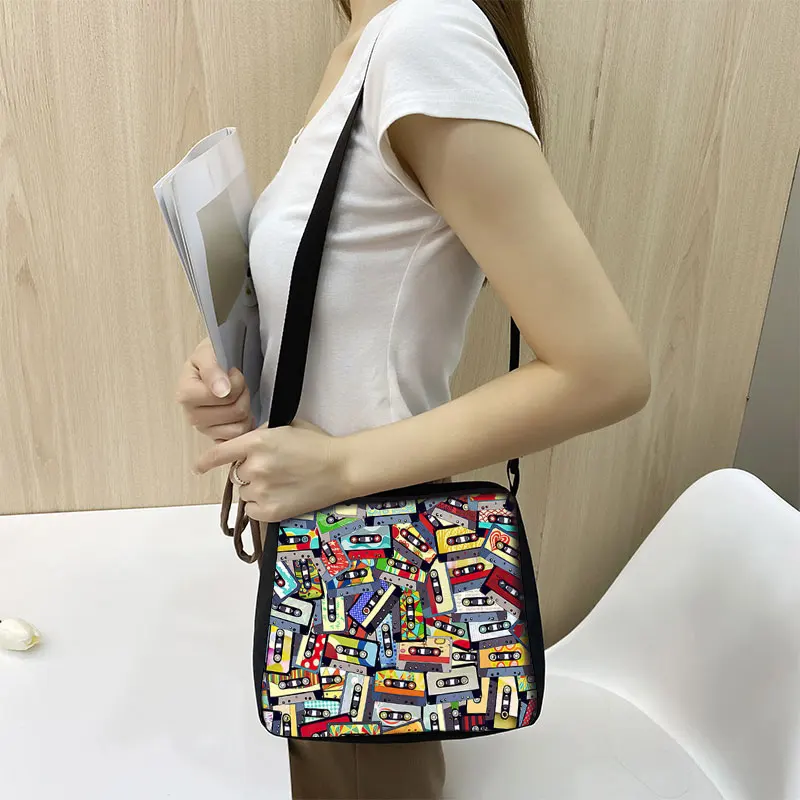 Cassette Tape Recorder Print Shoulder Bag Back To 80s 90s Women Crossbody Bags for Travel Ladies Handbag Phone Purse Holder