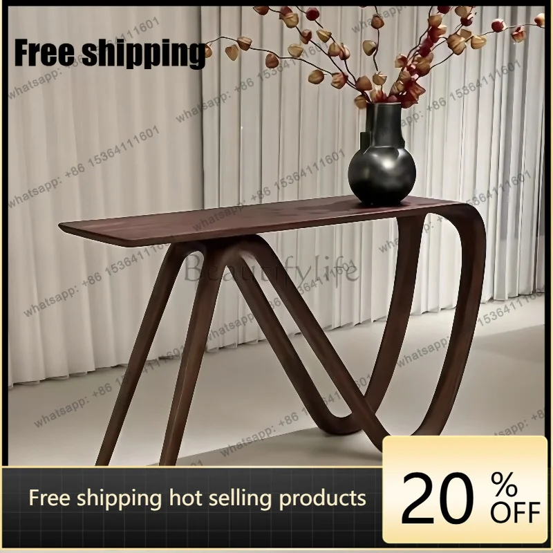 YJ Minimalist New Chinese Solid Black Walnut Console Table 2026 New Narrow Long Entryway Desk Home Hallway End View Side Table