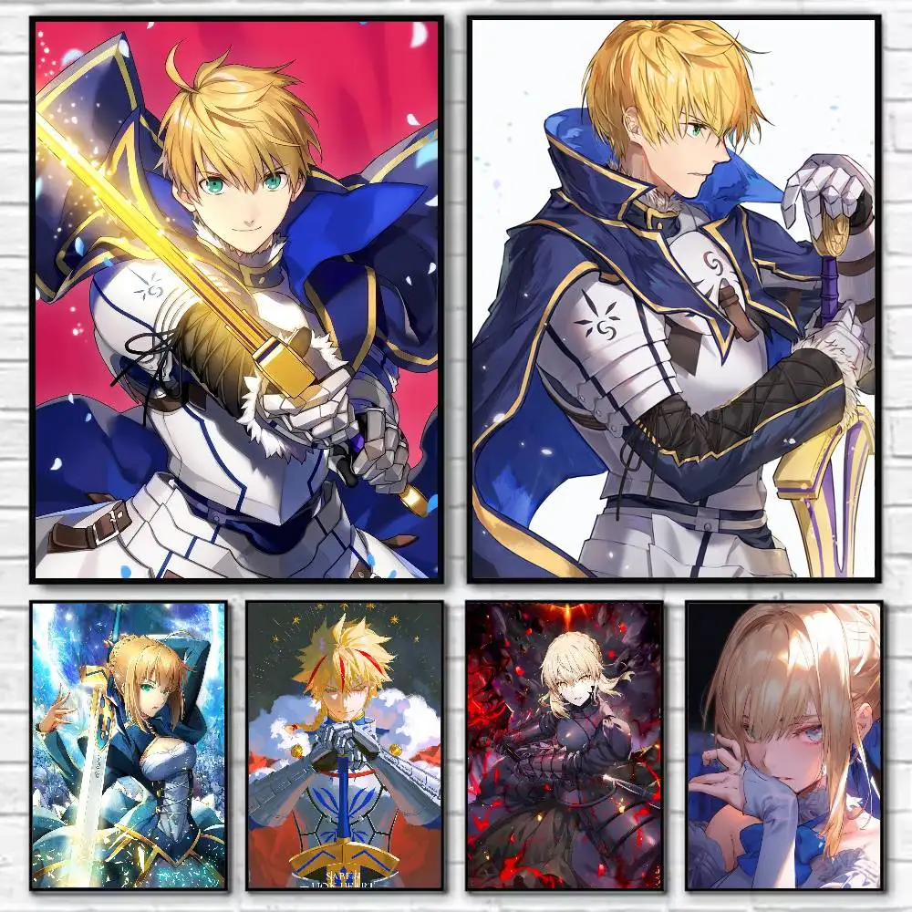 Saber Artoria Pendragon Fate Waterproof Self-Adhesive Wall Poster for Bedroom Living Room Home Decor