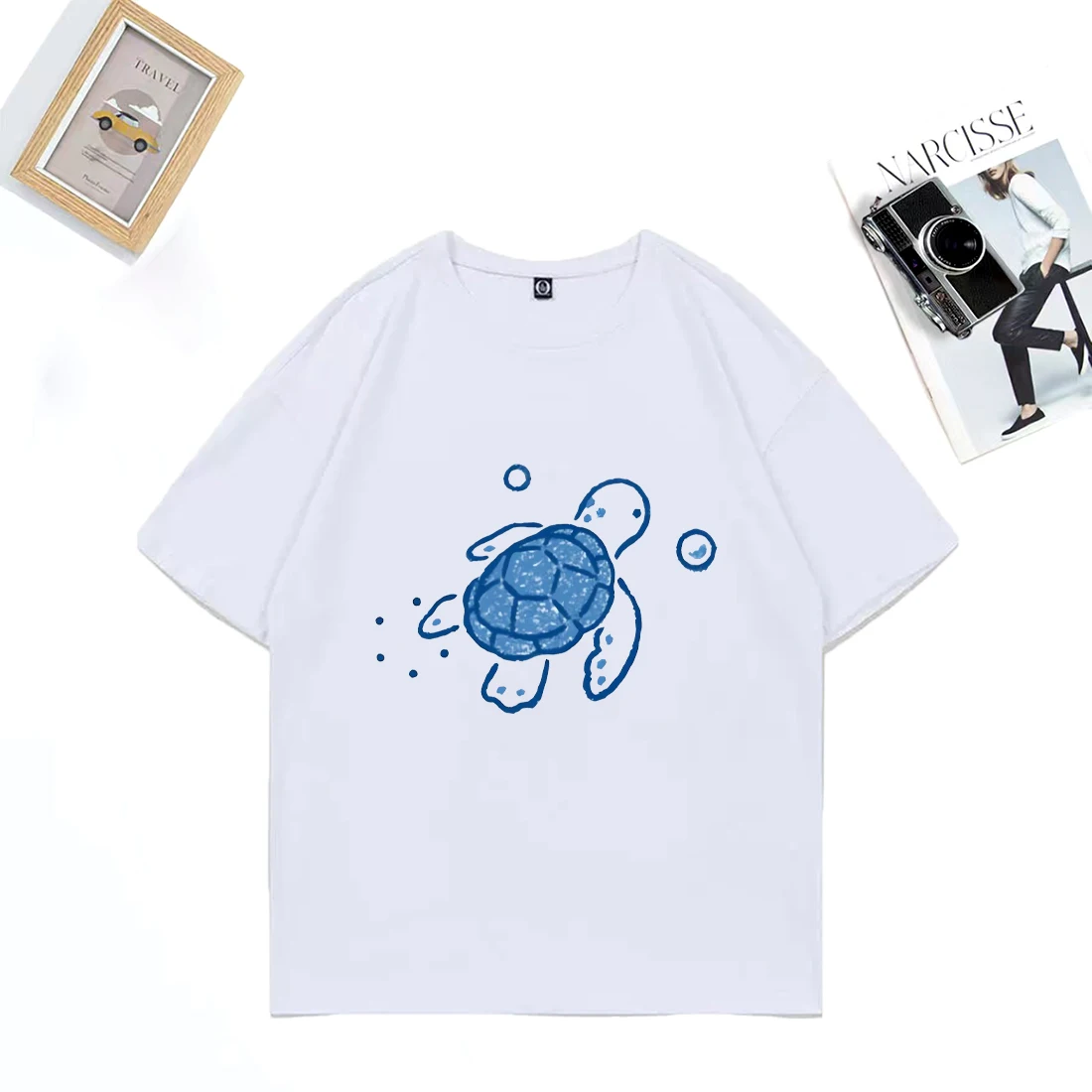 

Turtle Cute funny O-Neck T-shirt Men's Women Oversized clothing Street Hip Hop Summer Unisex Cotton Summer Short Sleeve T Shirts
