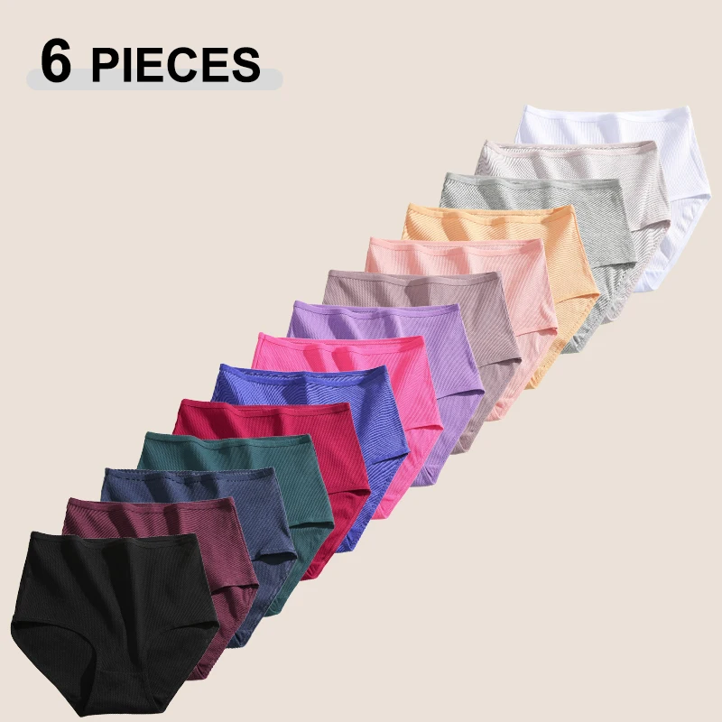 FINETOO 6er-Pack Damen Nahtlose Baumwoll-Streifenslips Sommer Dopamin Elastische Hochtaillierte Unterwäsche Atmungsaktive Frühlings-Lingerie