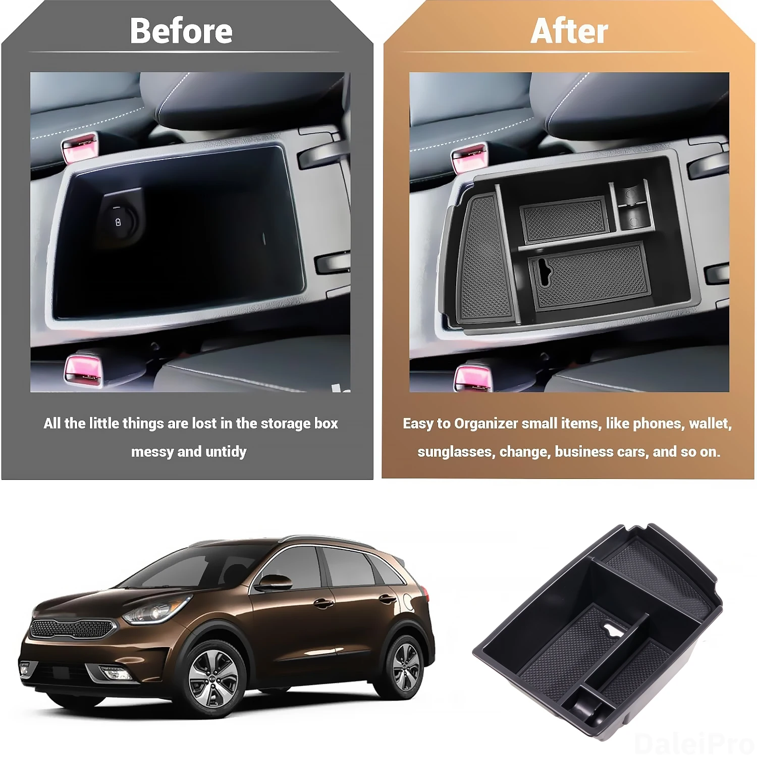 Para kia niro 2016-2022 console central do carro organizador bandeja caixa de armazenamento de apoio de braço secundário arrumação interior kia niro acessórios