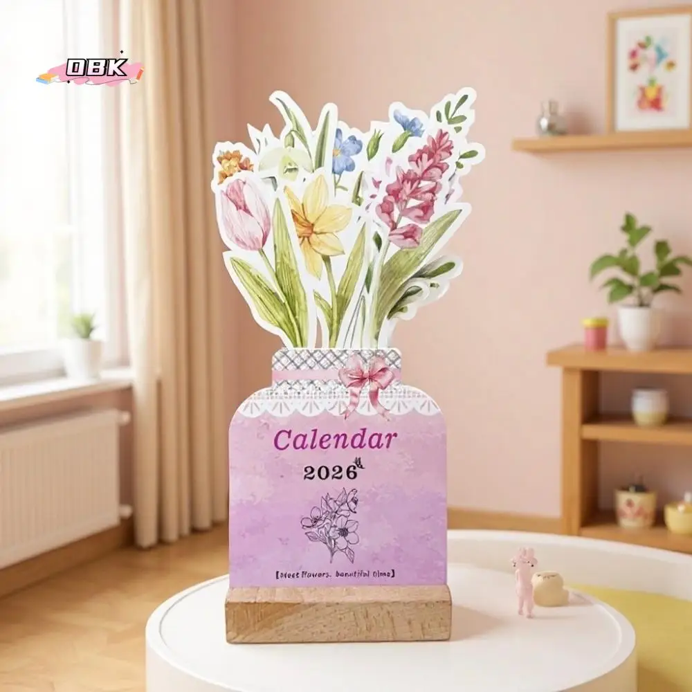 

Wooden Stand Flowers Desk Calendar Paper Craft Card Insert Vase-Like Calendar Traditional Standing Desk Calendar Office