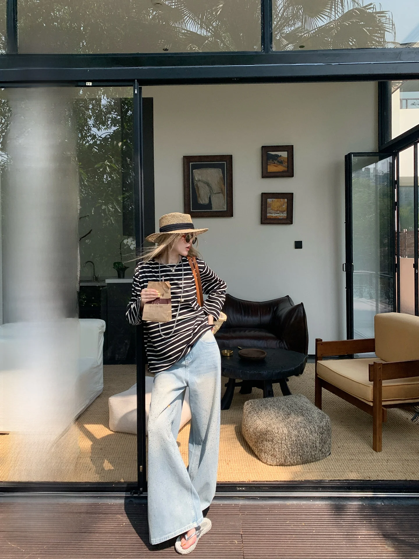 

Повседневные летние джинсы свободного кроя с блестящими звездами, широкие брюки из полиэстера для женщин, средней жесткости, на все сезоны