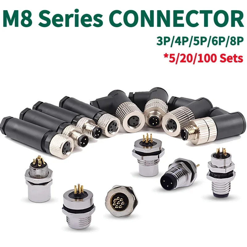 

M8 8MM Series 90 Degree Right Angle/Straight/Flange Sensor Connector Waterproof 3/4/5/6/8 Pin Male Female Aviation Plug Sock