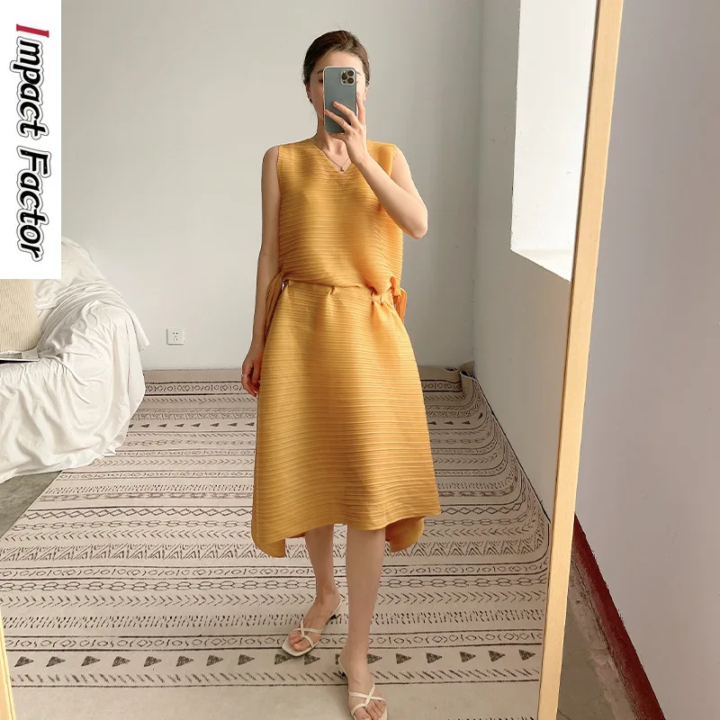 Miyake Pleated Dress, Feminine and Mature Style, New 2024 Summer Collection Waist Slimming Large Pleated Skirt