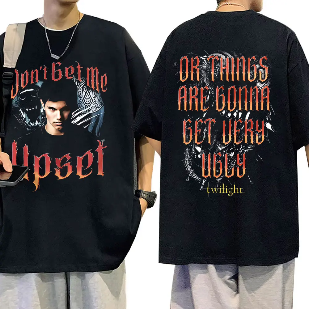 فيلم الشفق جاكوب الأسود الذئب الجرافيك تي شيرت مصاص دماء روبرت باتينسون إدوارد تي شيرت الرجال النساء عادية القطن خمر تي شيرت #2