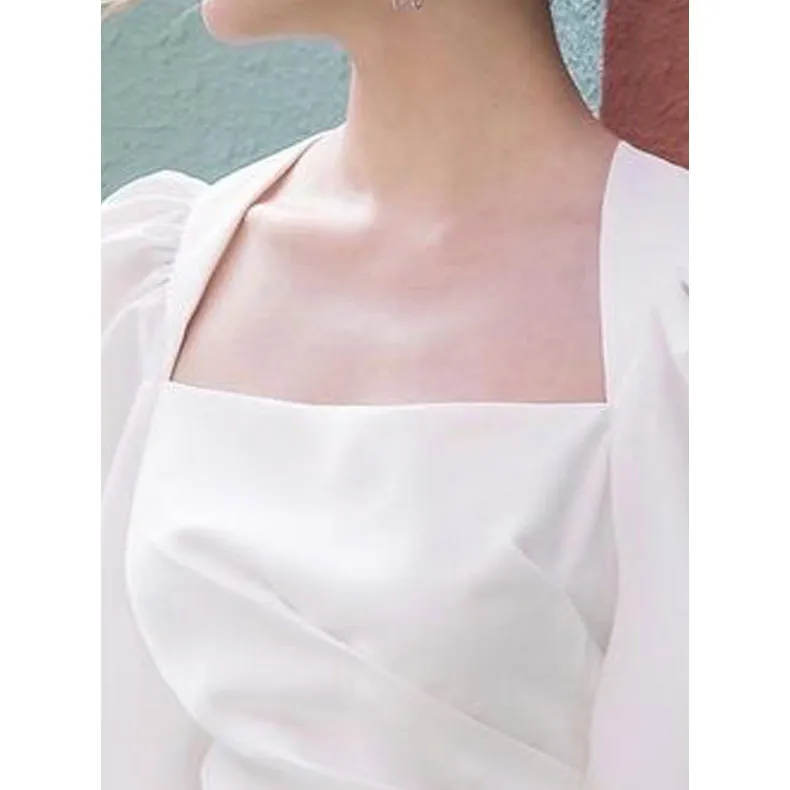 2023 Summer New Design Sense One Shoulder Bubble Sleeve Square Neck Temperament White Shirt Female