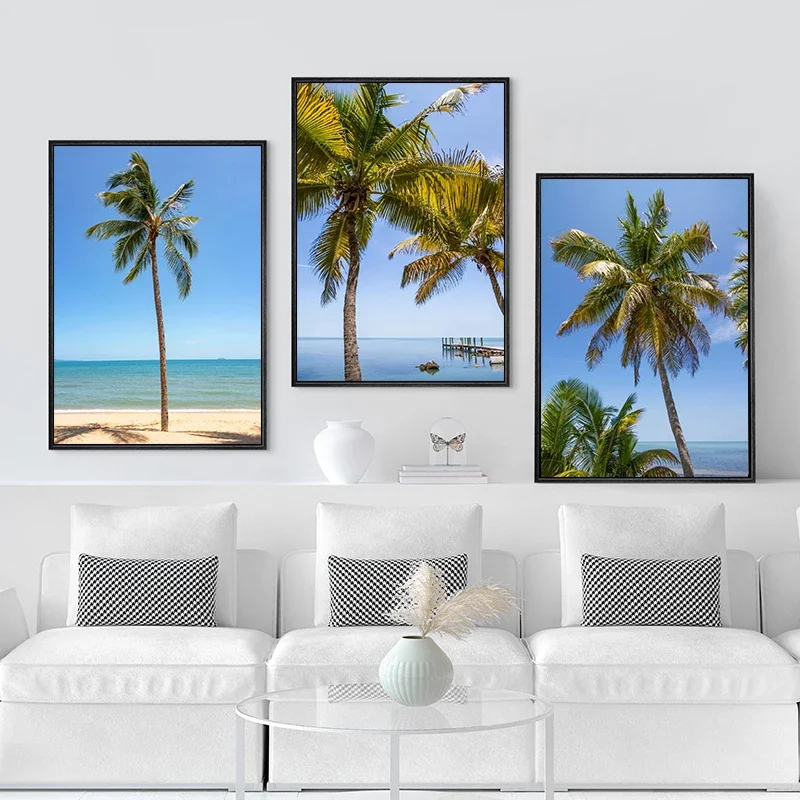 Nordic Seascape Poster Modern Bule Sky Sea Beach Ocean View Canvas Painting Print Wall Art HD Picture for Living Room Home Decor