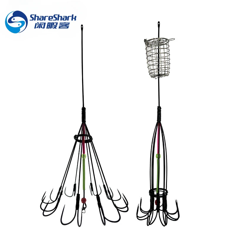 Accesorios de pesca, 8 garras, 16 anzuelos, cebo de calamar, trampa, jaula, señuelo de pesca, jaula, anzuelo de pulpo, trampa, cesta, herramientas de pesca, aparejos