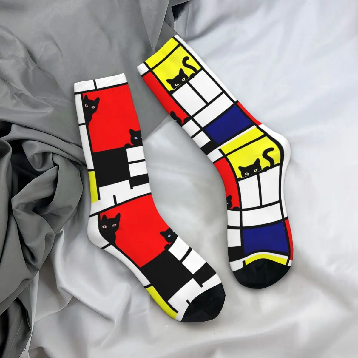 Mondrian Socks abstract Funny Stockings Couple Soft Cycling Socks Autumn Pattern Non-Slip Socks