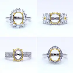 FS 4 Styles Real S925 Sterling Silver Empty Ring Support DIY Gemstone Fashion Fine Weddings Charm Jewelry MeiBaPJ AWR