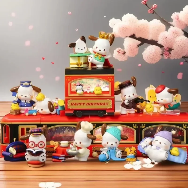 Miniso Sanrio Pachacco Blind Box Series Toptoy Vintage Time Train Hand Action Figure Tabletop Decoration Perfect Gift For Friend