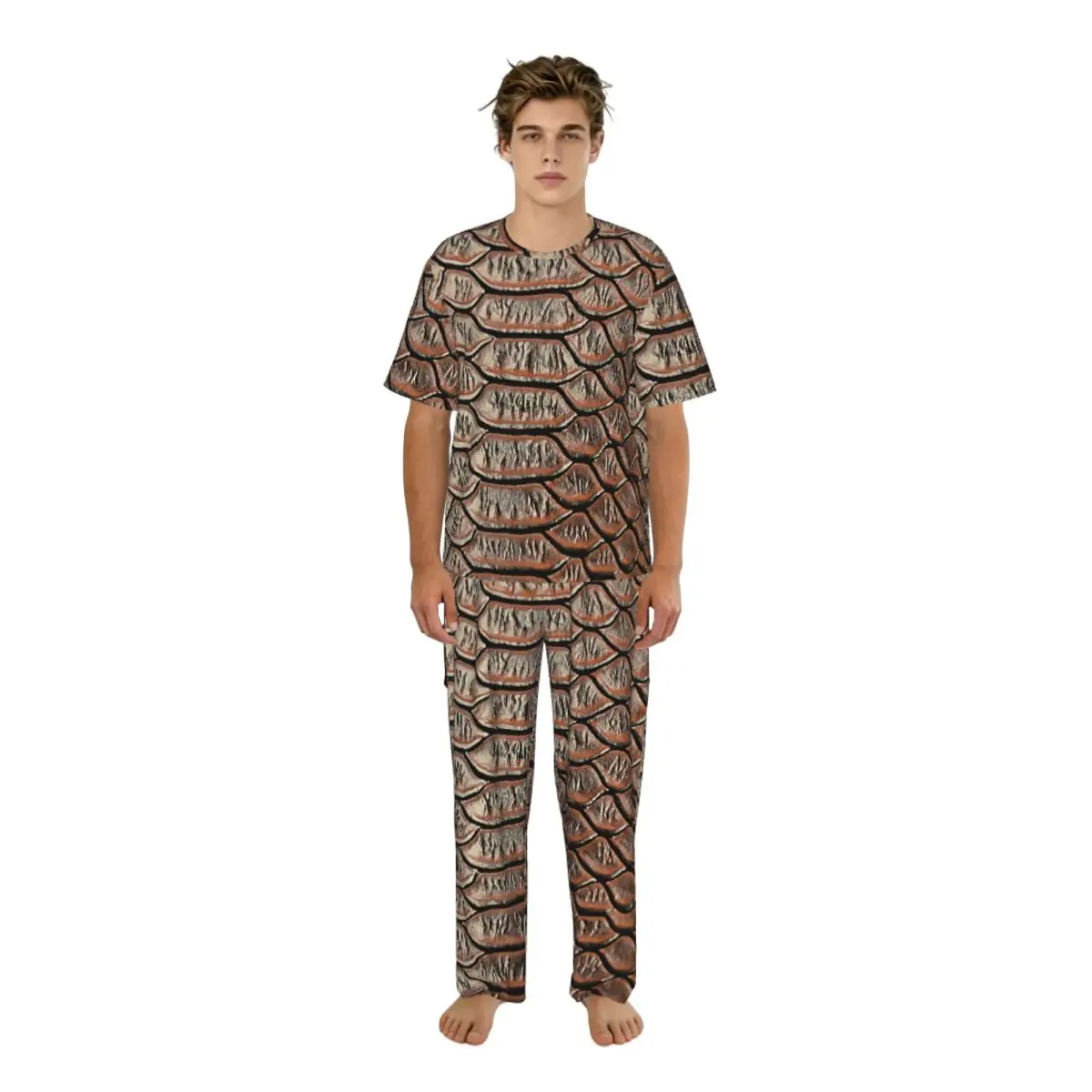 Sleepwear Summer Spring Home Clothes Snake Skin Texture Background Short Sleeve Long Pant Nightwear