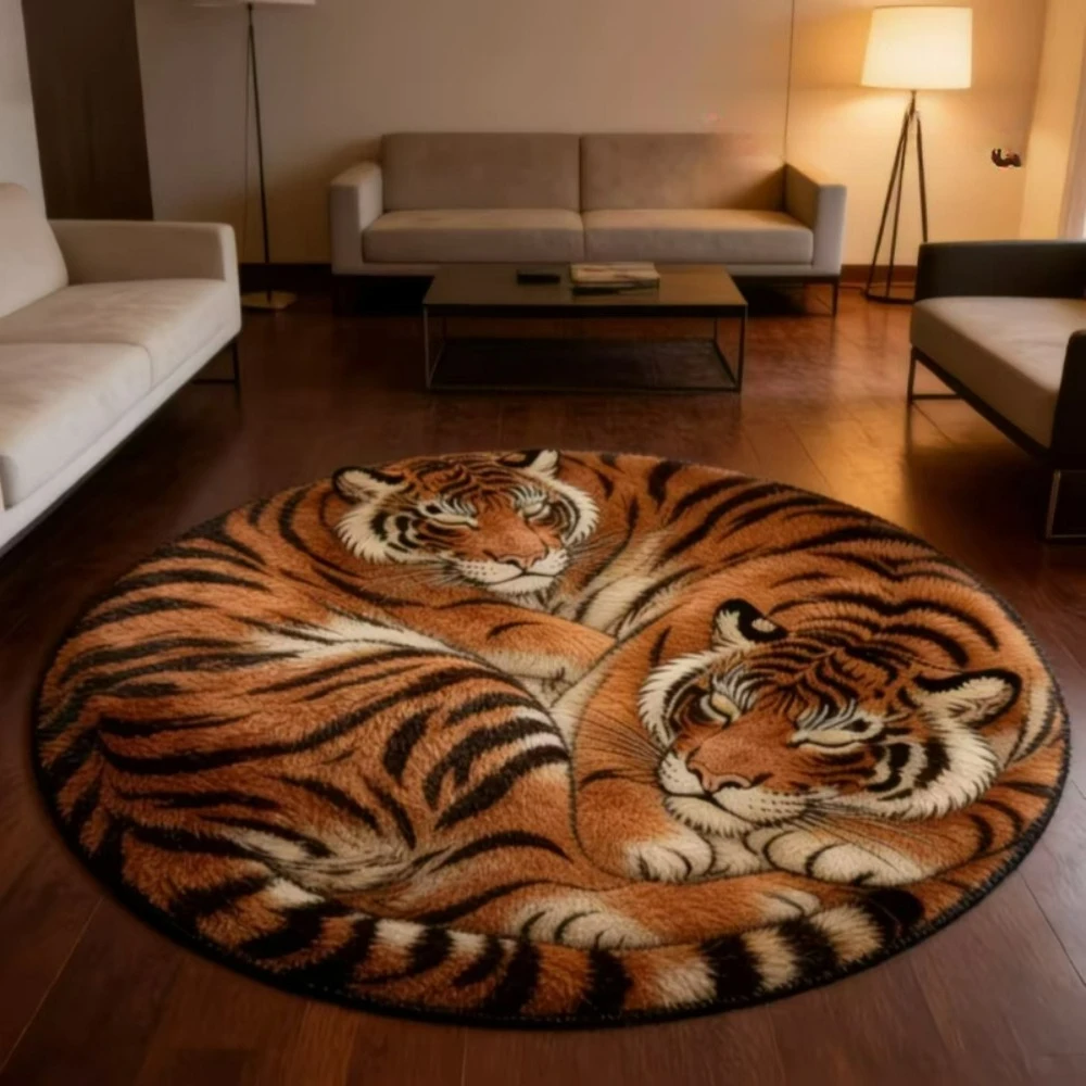 Tiger Pattern Everyday Home Decor Round Carpet Living Room Round Rug Bedroom Round Mat Balcony Space Reading Chair Flat Unit