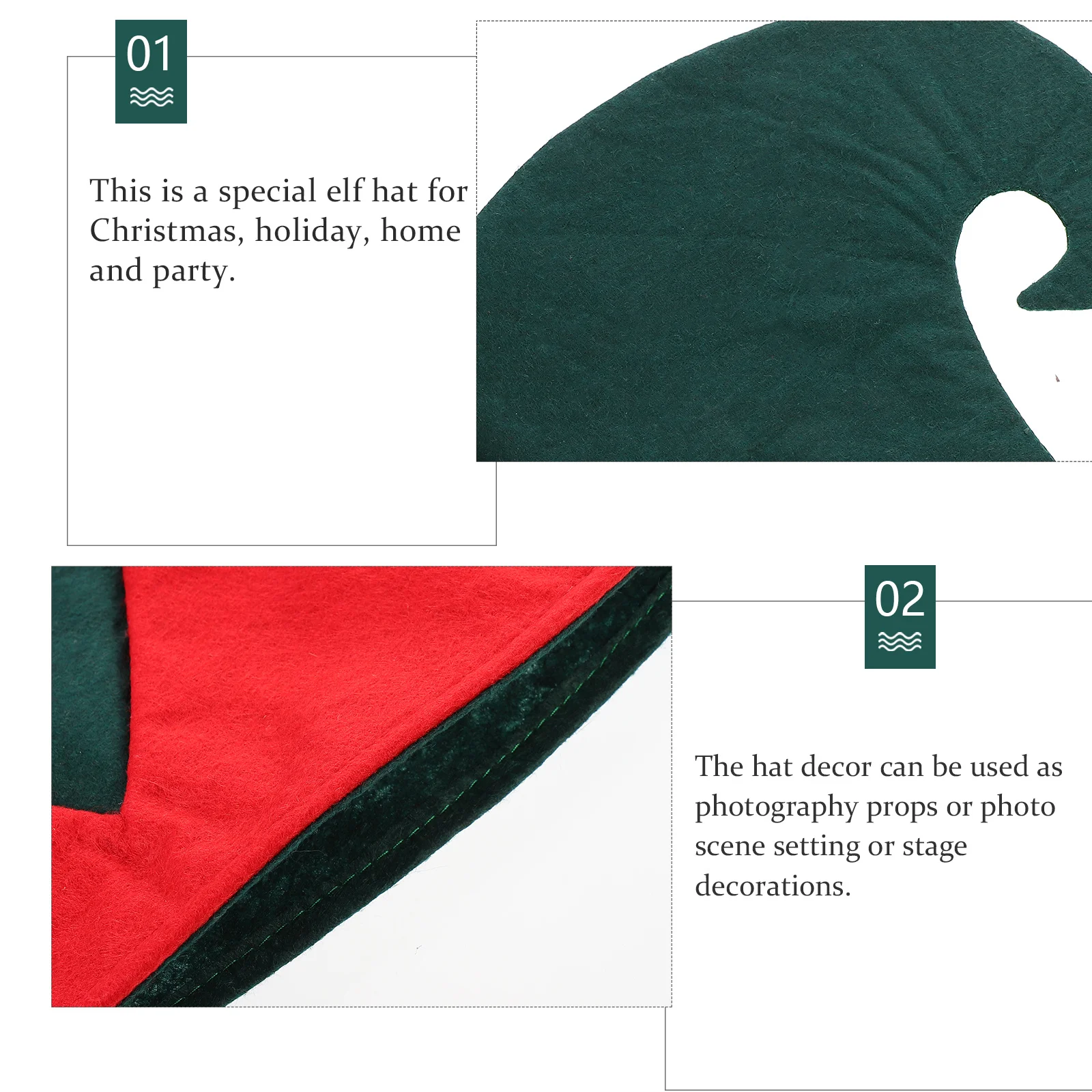 

2 pcs Christmas Hat Cloth Hats Elf Style Party Decor Dress-Up Headgear Reusable Festive Caps Holiday Family Fun