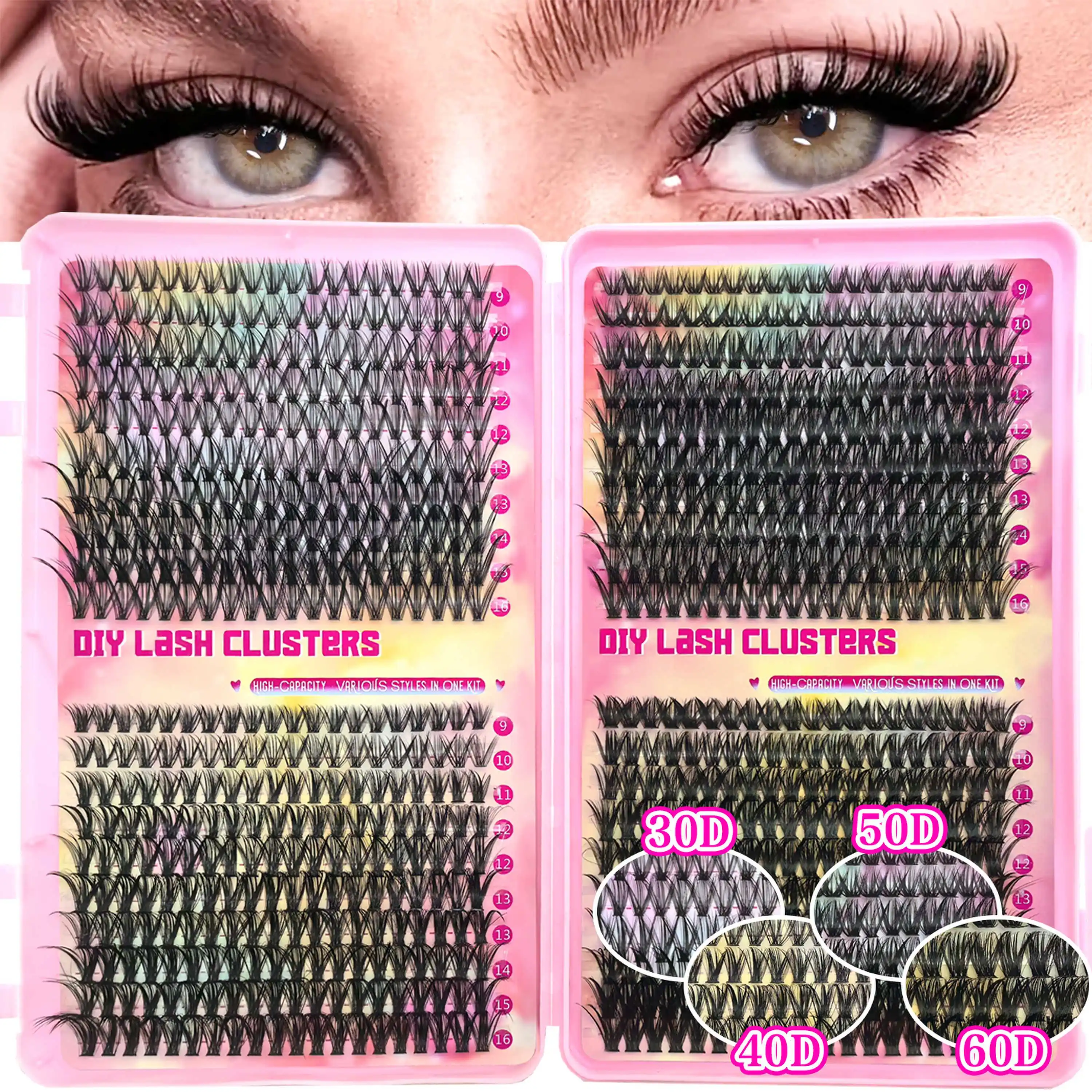 Zestaw rzęs 40 rzędów - 30D/40D/50D/40D maquillajes para mujer Rzęsy o wydłużonym kroju Naturalny efekt blendowania dla spersonalizowanego wyglądu makijażu