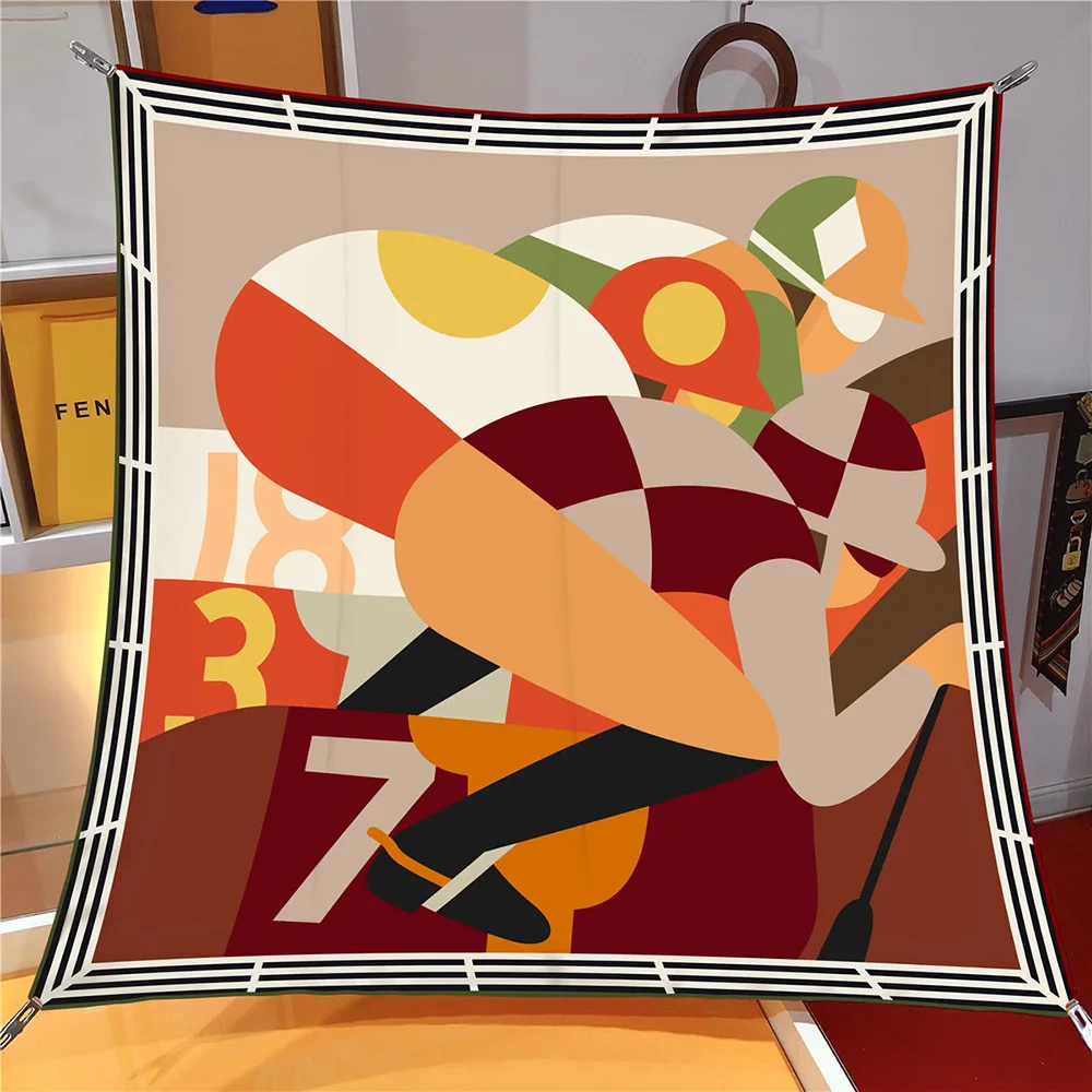 90cm Twill Silk Scarf Shawl Luxury Brand Horse Racing Print Square Scarf Women Hijabs Bandana Foulard Neckerchief Head Scarves view 5